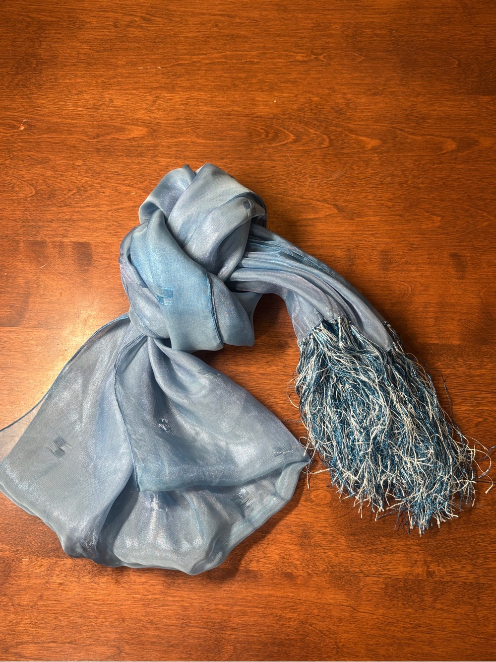 Light Blue Fringe-Trim Scarf